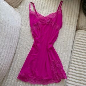 Victoria's Secret Fuchsia Lace Trim Chemise